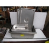 Image 1 : 6 SMALL STAINLESS STEEL FOOD TRAYS & 2 LG. STAINLESS STEEL FOOD TRAYS W/LIDS