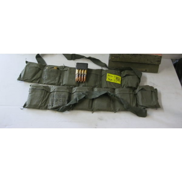 2 VINTAGE MILITARY 30 CALIBER AMMO BELTS - CAL 30 BALL M2 - 8 ROUND FULL CLIPS