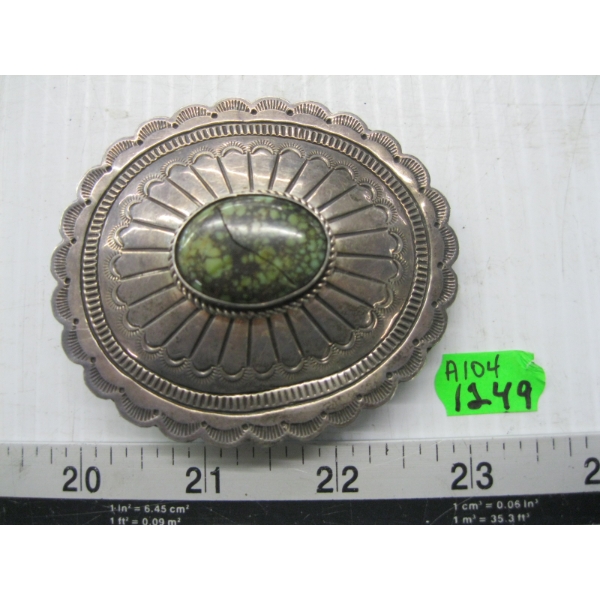 SILVER & STONE NAVAJO BELT BUCKLE/ STONE CRACKED