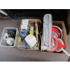 Image 1 : 2 FLATS OF DISHWARE, SM. IRONING BOARD, STRAINERS, GARBAGE CAN, ETC.