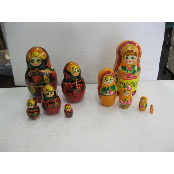 2 WOODEN NESTING DOLL SETS