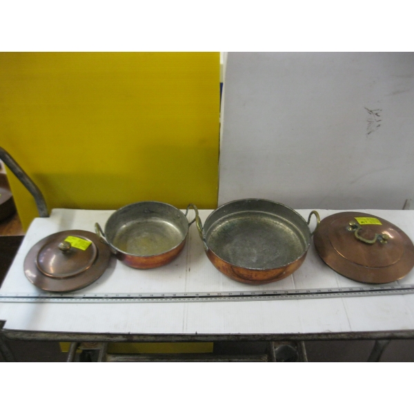 2 COPPER LIDDED POTS
