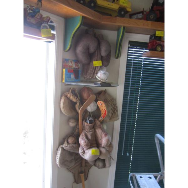 VINTAGE SPORTS EQUIPMENT - GLOVES, BOXING GLOVES, BATS, ETC.