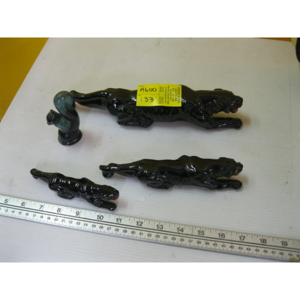 POTTERY BLACK PANTHERS & A BLUE MOUNTAIN POTTERY SQUIRREL