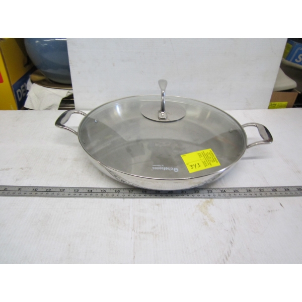 LG. CHEF SERIES BY TUPPERWARE STAINLESS STEEL LIDDED LOW PAN