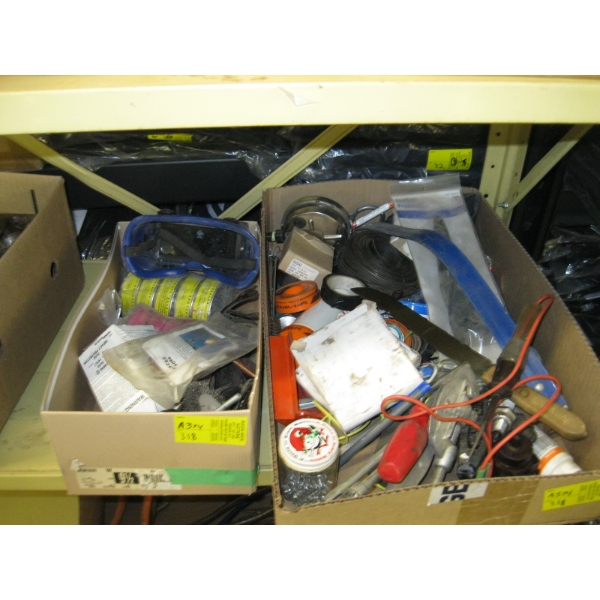 2 BOXES OF MISC. AUTOMOTIVE TOOLS, WELDING GOGGLES, ETC.