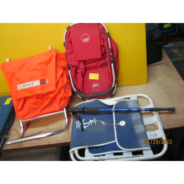 HIKER'S BACKPACK, WALKING STICK, ETC.