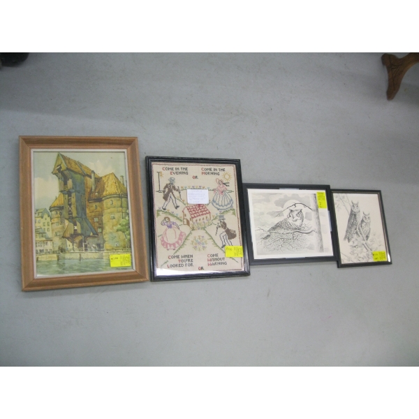 ASST. FRAMED PICTURES, EMBROIDERY PICTURE, ETC.