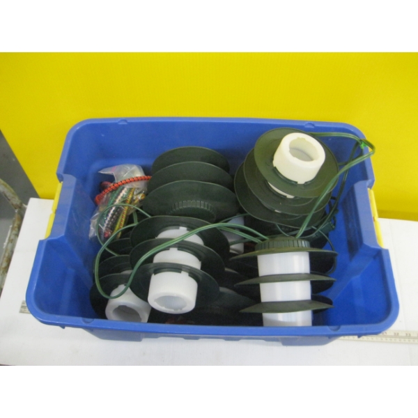 BIN W/ASST. PATIO LANTERNS, BUNGEES, ETC.