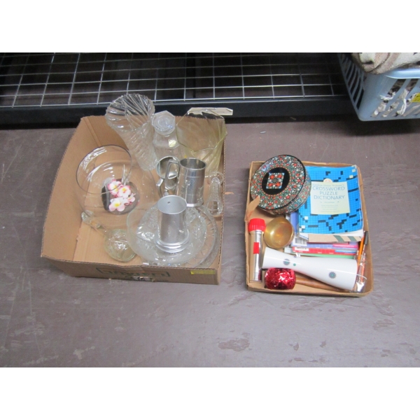 2 BOXES OF MISC. CRYSTAL GLASSWARE, MUGS, VASES, ETC.