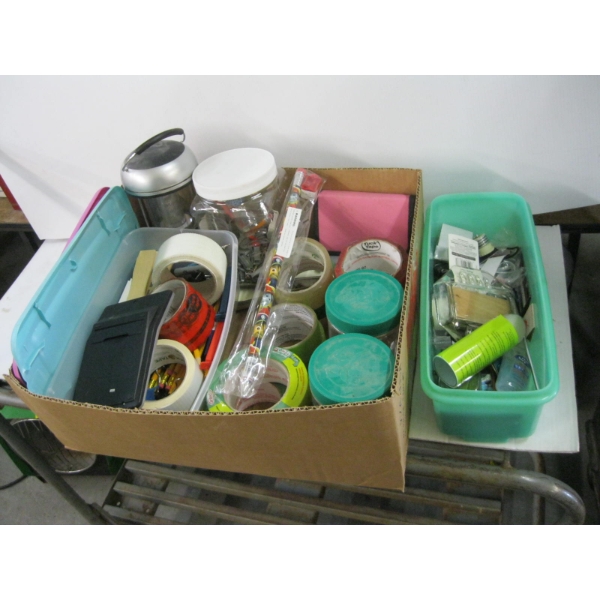BIN OF MISC. TAPE, SCREWS, ETC.