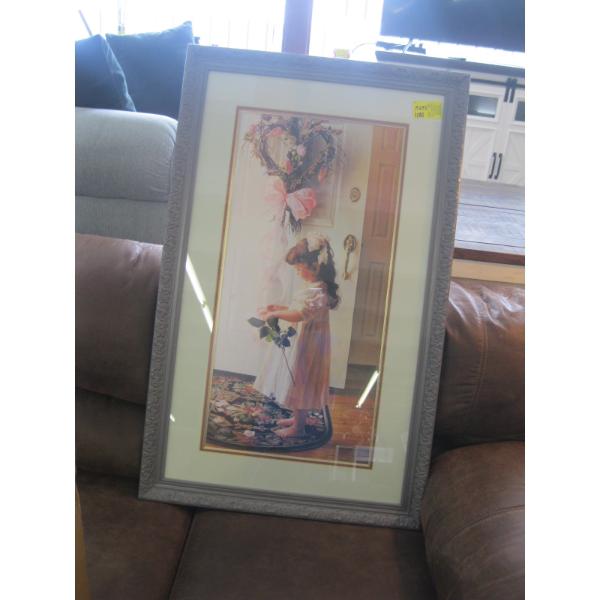 FRAMED PRINT OF GIRL W/FLOWERS