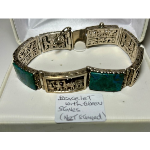 BRACELET W/GREEN STONES, NOT STAMPED