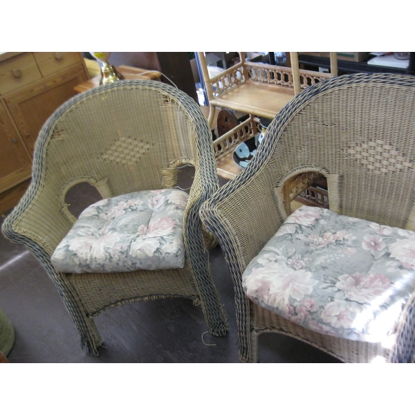 2 WICKER CHAIRS W/CUSHIONS
