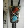 Image 1 : SILVER, CORAL & TURQUOISE NAVAJO BOLO TIE