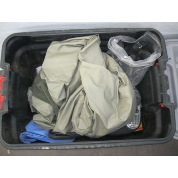 BLACK TOTE OF AIR MATTRESS, ETC.