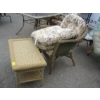 Image 1 : WICKER LOOK CHAIR W/CUSHIONS, WICKER LOOK COFFEE TABLE