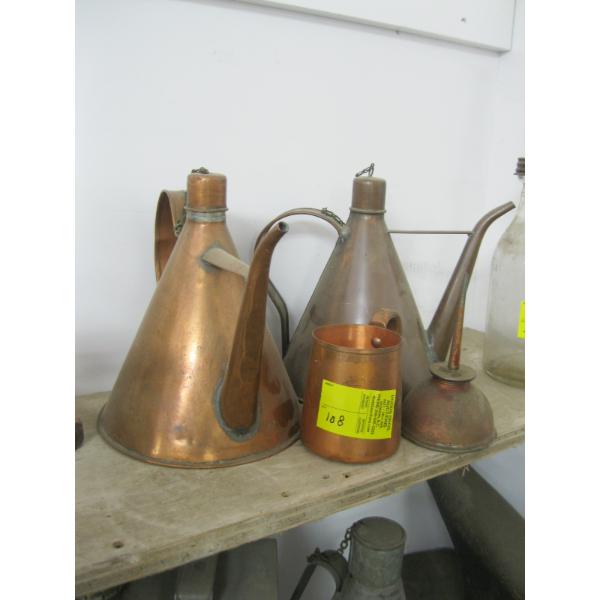 4 COPPER PIECES: OILER, MUG, ETC.