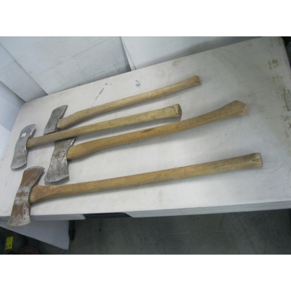 4 DOUBLE SIDED AXES & AN AXE