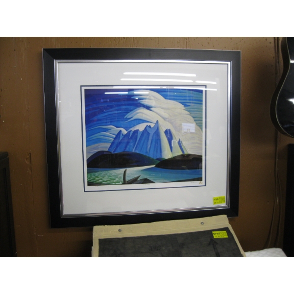 FRAMED NUMBERED PRINT "LAKE & MOUNTAINS" BY LAUREN HARRIS