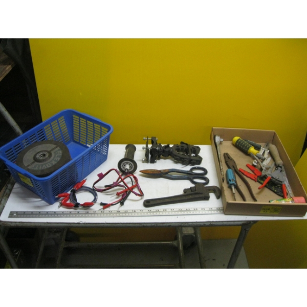 2 BOXES OF MISC. 7" GRINDING/CUTTING DISCS & ASST. TOOLS