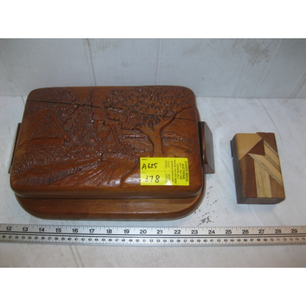 WOODEN CARVED TOP JEWELLERY BOX & PUZZLE BOX