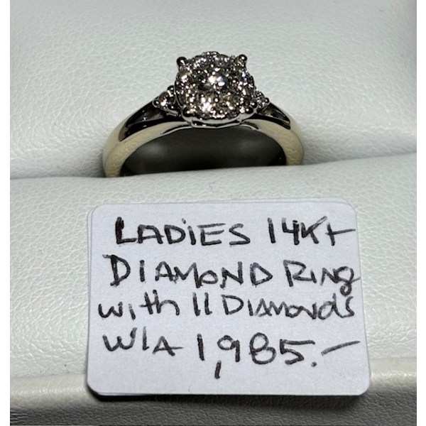 LADIES 14KT DIAMOND RING W/11 DIAMONDS, W/A $1,985, SZ 5.5