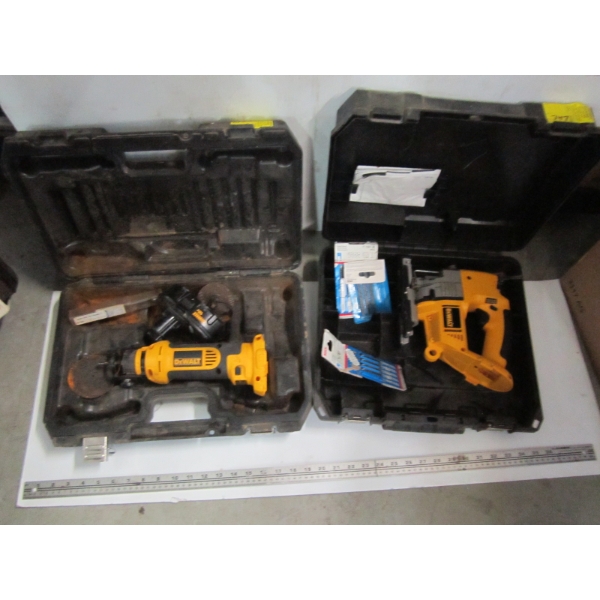DEWALT SAWZALL  - NO CHARGER/ BATTERY & DEWALT CORDLESS CUTOUT TOOL W/1 BATTERY, NO CHARGER
