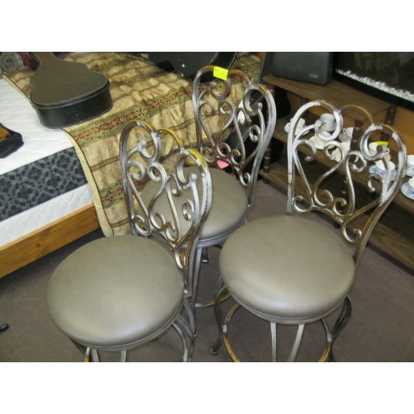 SET OF 3 METAL FRAMED BAR STOOLS