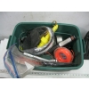 Image 3 : BIN OF MISC: PORTABLE SHOVEL, WEED EATER LINE, FLASHLIGHTS,, ETC.