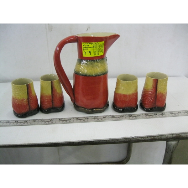 VINTAGE JUG & 4 CUPS - MAKER'S MARK ON BOTTOM