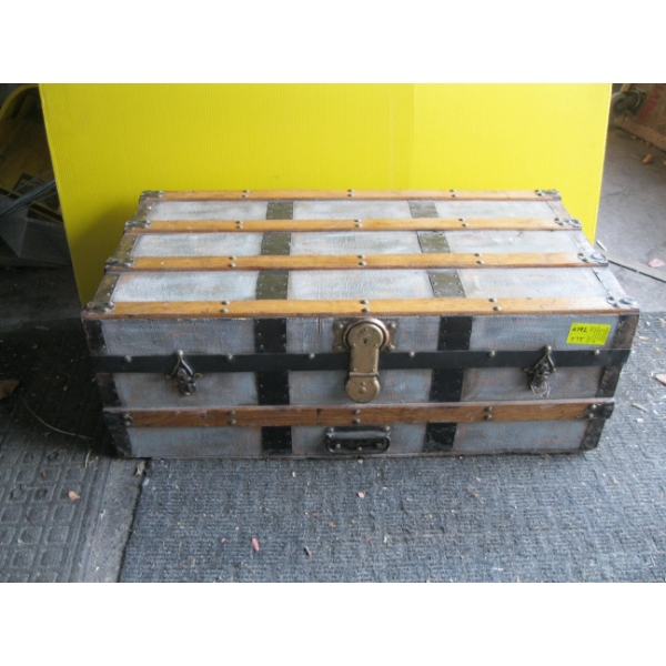 WOOD BOUND HALF STEAMER TRUNK