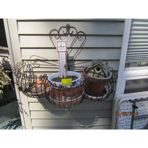 WALL MOUNT PLANTER, ASST. PLANTERS ON FRONT PORCH