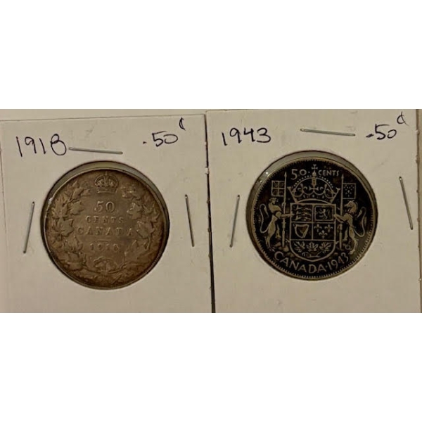 1918 & 1943 CDN 50 CENT COINS