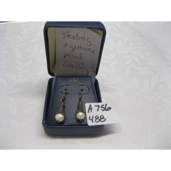STERLING SILVER & GENUINE PEARL EARRINGS