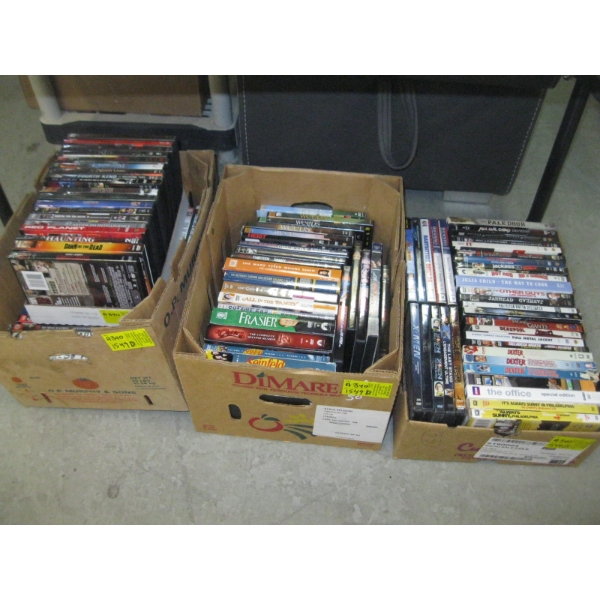 4 BOXES OF DVDs