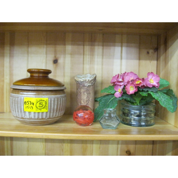 MISC. LIDDED POT, VASE, PAPER WEIGHT, ETC.