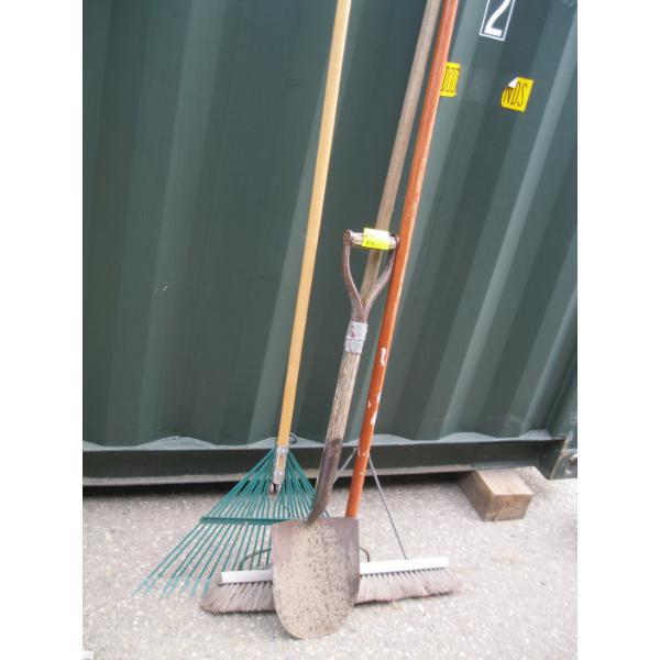 2 RAKES, SHOVEL & A BROOM