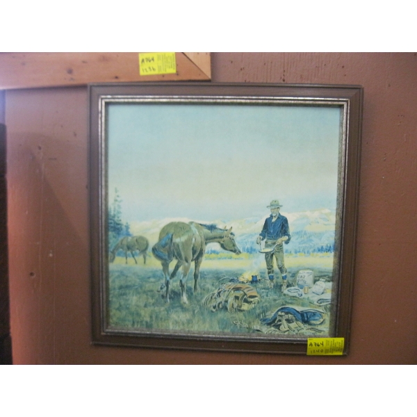 FRAMED RUSSELL PRINT "COWBOY'S BREAKFAST"