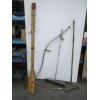 Image 1 : BUNDLE OF GARDEN TOOLS, PAIR OF WOODEN OARS & SCYTHE