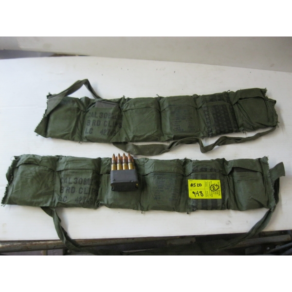 2 VINTAGE MILITARY 30 CALIBER AMMO BELTS - CAL 30 BALL M2 - 8 ROUND FULL CLIPS