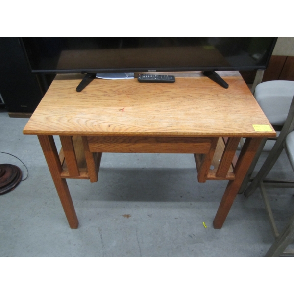 OAK SINGLE DRAWER ANTIQUE DESK W/SIDE BOOKSHELVES