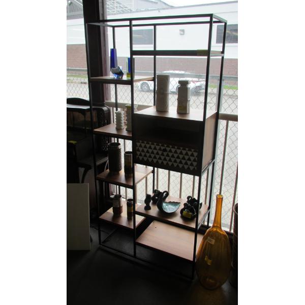 SINGLE DRAWER MULTI SHELF METAL & WOOD SHELF UNIT
