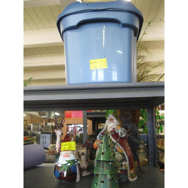DECORATIVE CHRISTMAS ITEMS & BIN OF ITEMS