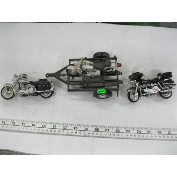 3 MOTORCYCLES, 1 ON TRAILER