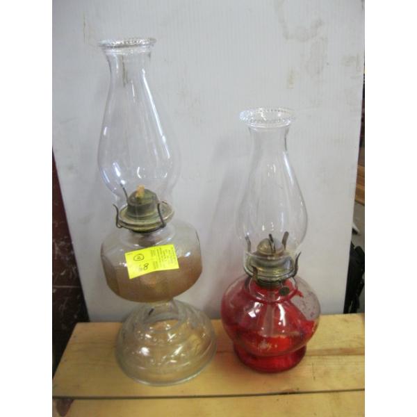 2 COAL OIL LAMPS W/CHIMNEYS