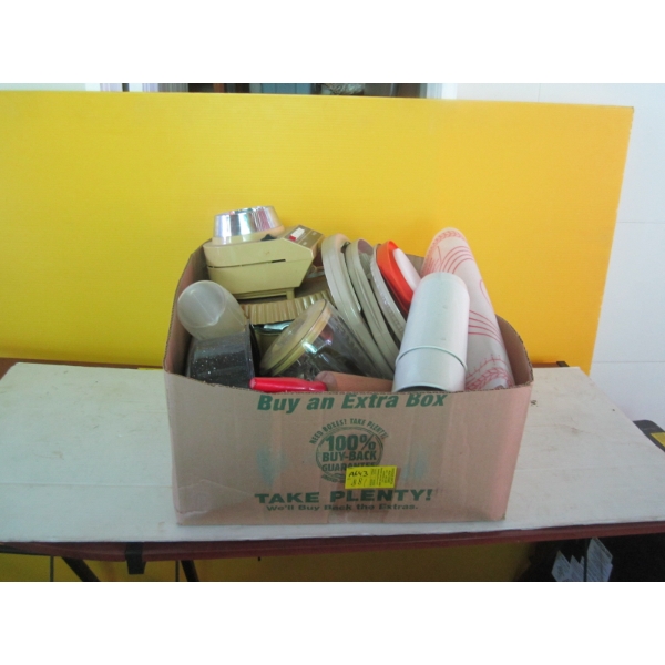 BOX OF MISC. - BLENDER, ROLLING PINS, ETC.