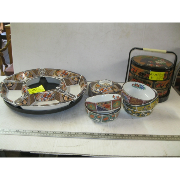 GLASS BOWLS, STACKING CANNISTER SET & LAZY SUSAN DISH