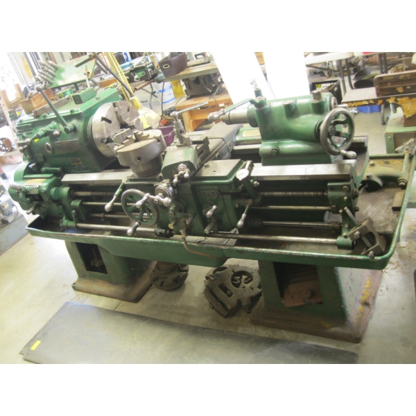 LEBLOND LG. CAST IRON LATHE & ACCESS. W/3 & 4 JAW CHUCKS, STEADY REST, ETC.