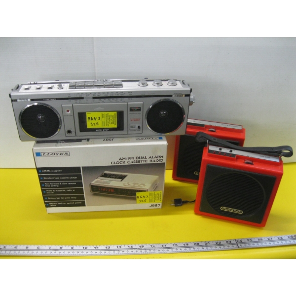 SM. PORTABLE 8 TRACK STEREO UNIT - 2 PIECES - & A LLOYDS AMFM CLOCK RADIO & PORTABLE STEREO